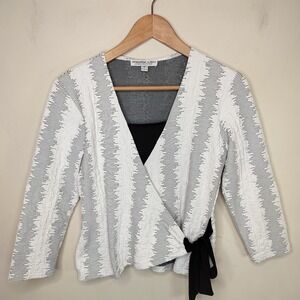 Andria Lieu Faux Wrap Top Stretch White Black